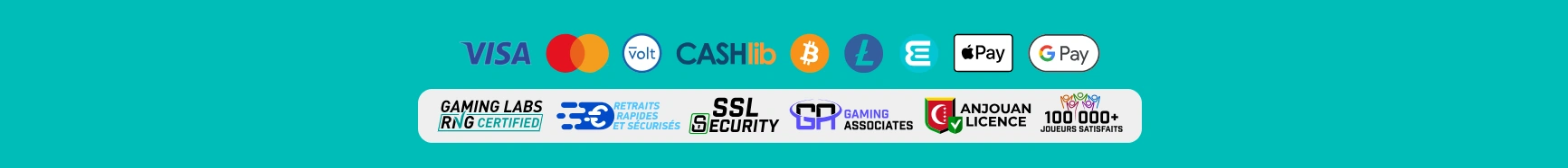 Méthodes de paiement acceptées sur Lucky Treasure Casino